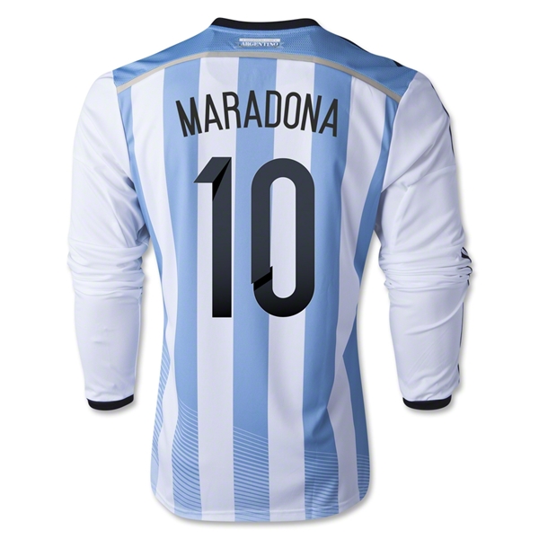 2014 Argentina #10 MARADONA Home Soccer Long Sleeve Jersey Shirt