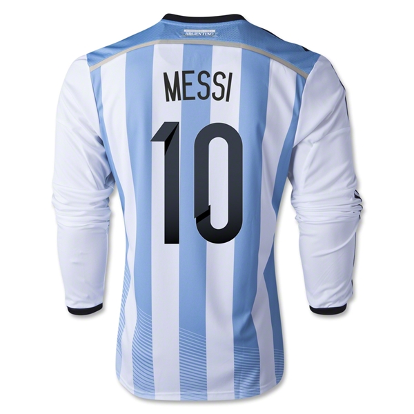 2014 Argentina #10 MESSI Home Soccer Long Sleeve Jersey Shirt