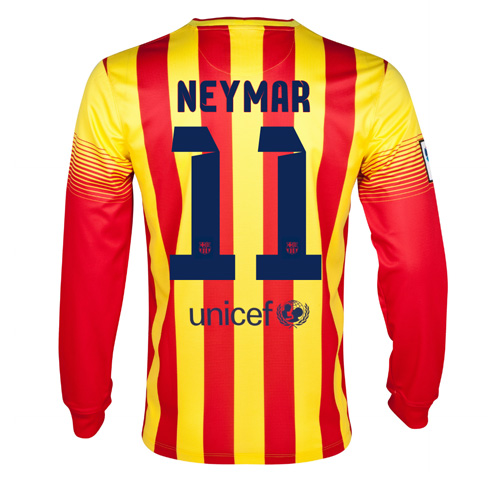 13-14 Barcelona #11 Neymar Away Long Sleeve Soccer Jersey Shirt