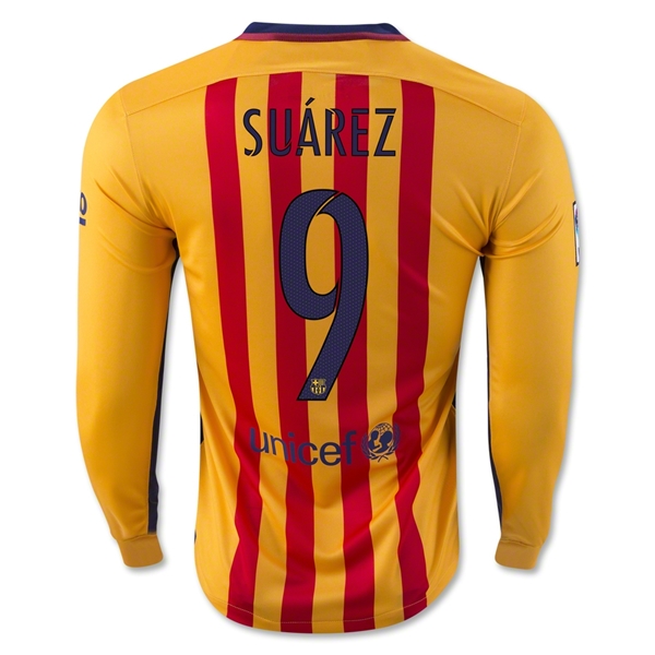 Barcelona 2015-16 SUAREZ #9 LS Away Soccer Jersey