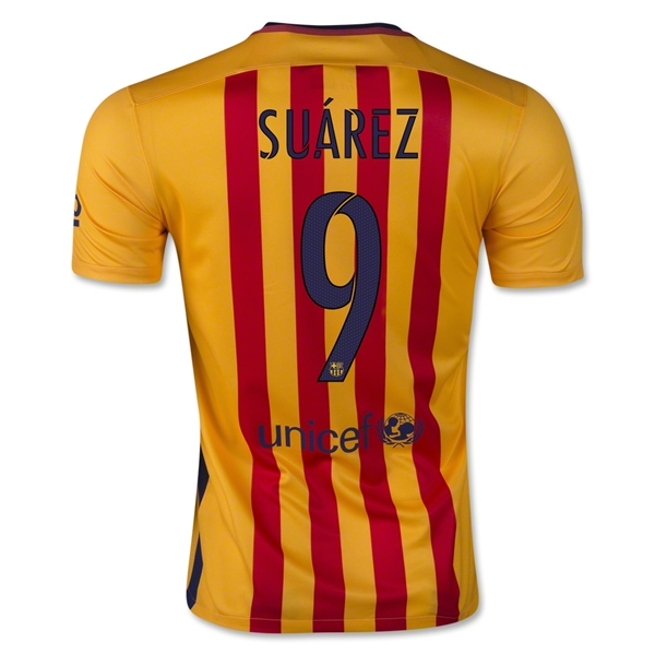 Barcelona 2015-16 Away Suárez 9 Soccer Jersey Yellow