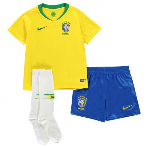 Kids Brazil 18/19 Home Soccer Sets (Shirt+Shorts+Socks)