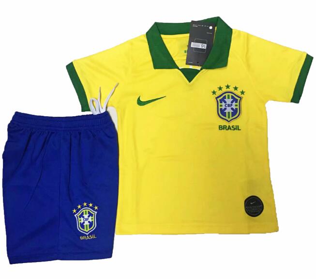 19/20 Kids Brazil Home Soccer Kits (Shirt+Shorts)