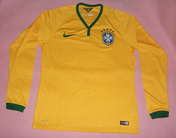 2014 World Cup Brazil Home Long Sleeve Yellow Jersey Shirt