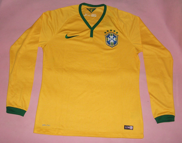2014 World Cup Brazil Home Long Sleeve Yellow Jersey Shirt