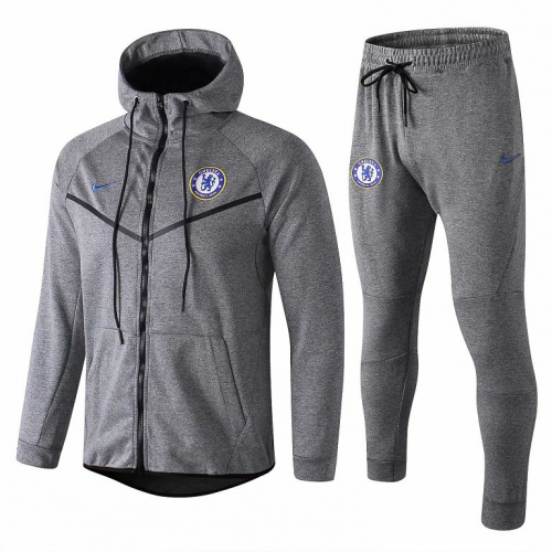 Chelsea 2018/19 Training Kits Grey Full Zip Hoodie Jacket and Pants