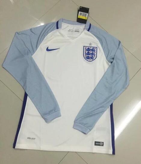 England 2016 Euro Long Sleeve Home Soccer Jersey