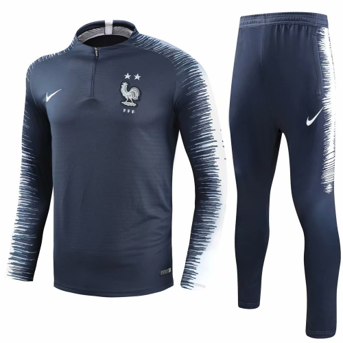 Two Stars France 2018 Sweat Top Tracksuits Strike Blue and Pants