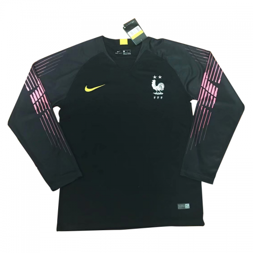 2 Stars France 2018 Long Sleeve Goalkeeper Black Soccer Jersey Shirt