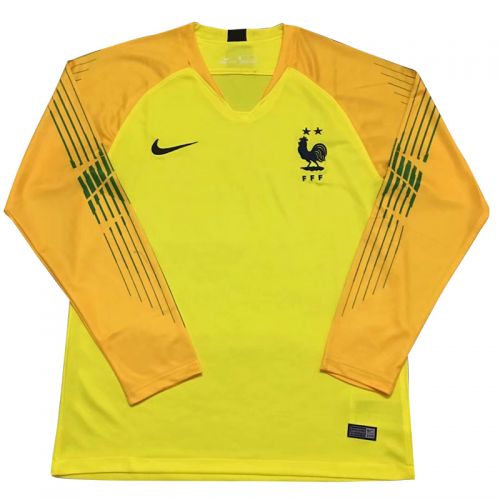 2 Stars France 2018 Long Sleeve Goalkeeper Yellow Soccer Jersey Shirt