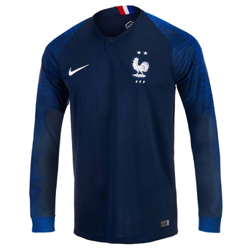 2 Star France 2018 World Cup Long Sleeve Home Soccer Jersey Shirt