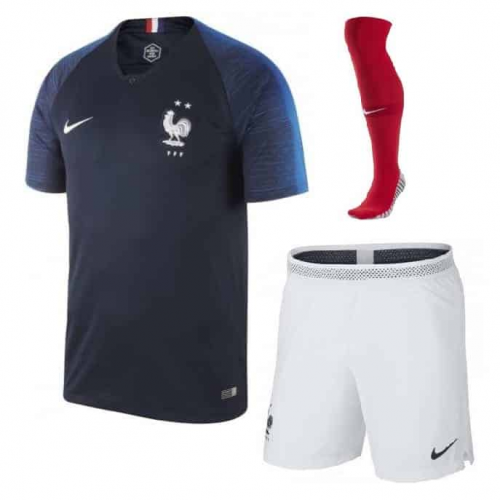 2 Star France 18/19 Home Soccer Sets (Shirt+Shorts+Socks)
