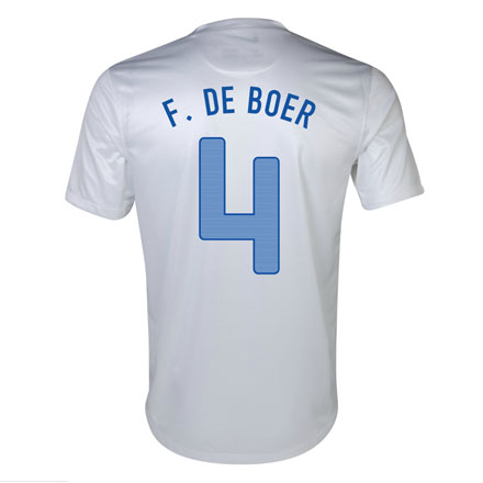 2013 Netherlands #4 F. De Boer Away White Jersey Shirt