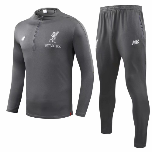 Liverpool 18/19 Zipper Sweater Tracksuits Grey With Pants