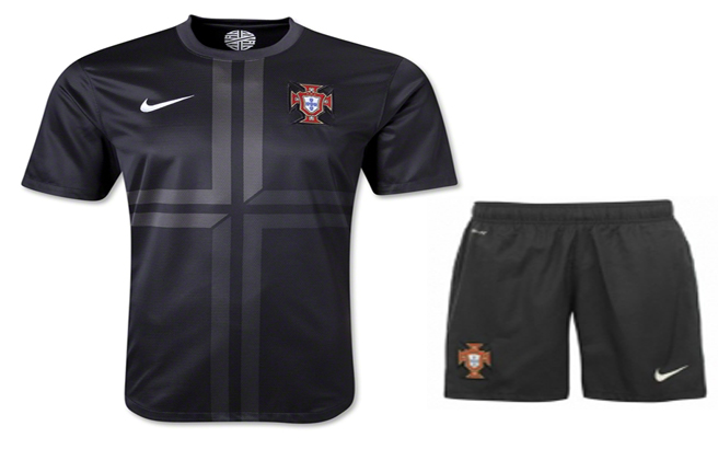 13-14 Portugal Away Black Jersey Kit(Shirt+Shorts)