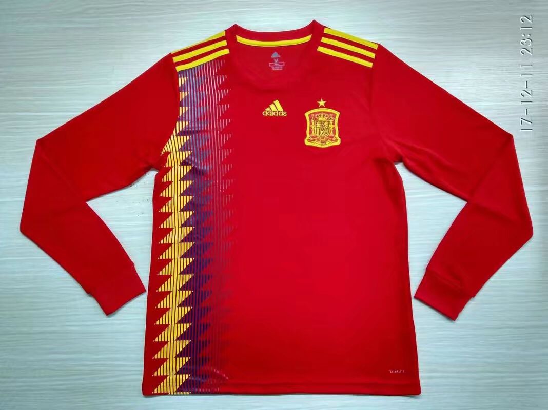 Spain 2018 World Cup Home Long Sleeve Soccer Jersey Shirt