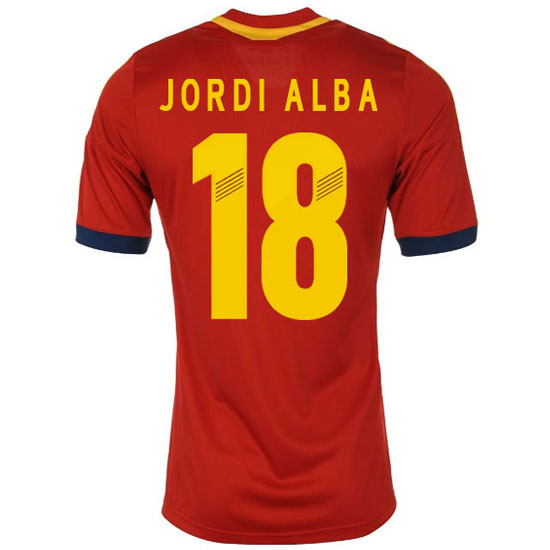 2013 Spain #18 Jordi Alba Red Home Soccer Jersey Shirt