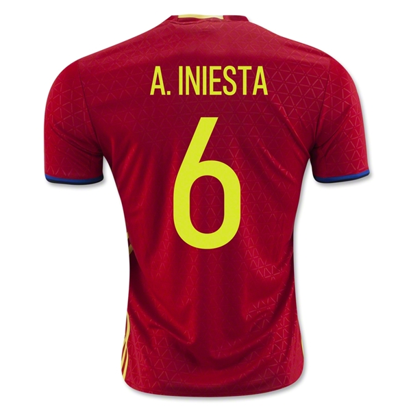 Spain 2016 A. INIESTA #6 Home Soccer Jersey