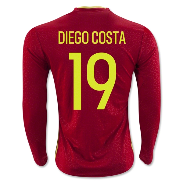 Spain 2016 DIEGO COSTA #19 LS Home Soccer Jersey