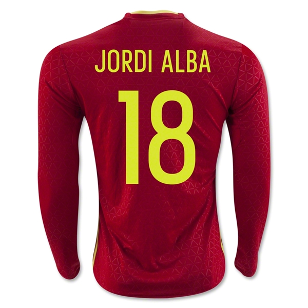 Spain 2016 JORDI ALBA #18 LS Home Soccer Jersey