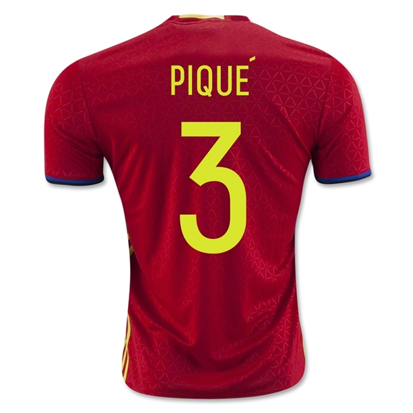 Spain 2016 PIQUE #3 Home Soccer Jersey
