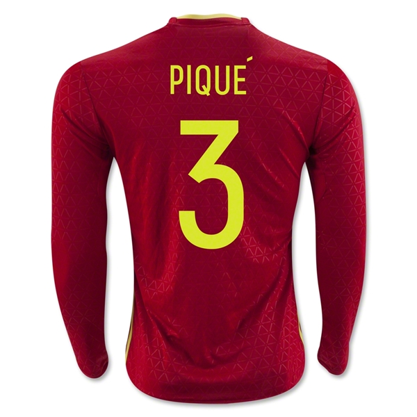 Spain 2016 PIQUE #3 LS Home Soccer Jersey