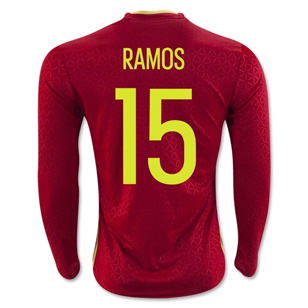 Spain 2016 RAMOS #15 LS Home Soccer Jersey