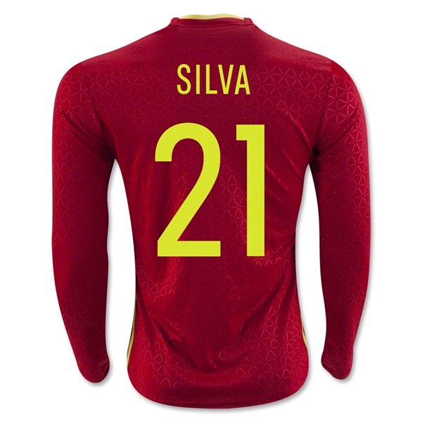 Spain 2016 SILVA #21 LS Home Soccer Jersey