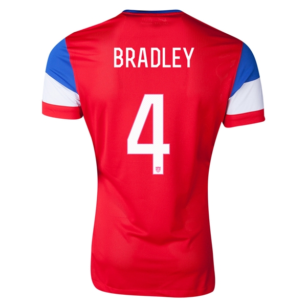 2014 USA #4 BRADLEY Away White Soccer Jersey Shirt