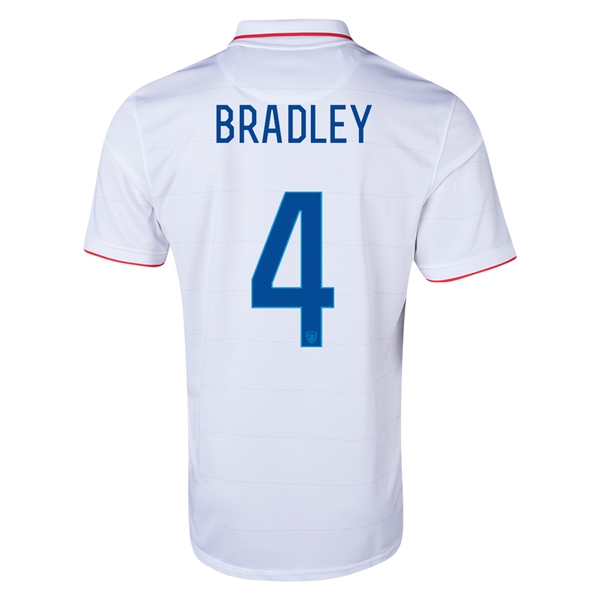 2014 USA #4 BRADLEY Home White Soccer Jersey Shirt